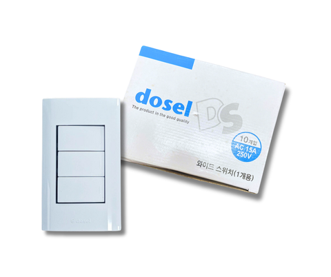 Công Tắc Điện 3 Nút Nhấn Một Chiều Hàn Quốc Dosel DLW2108 (Hộp 10 Cái)