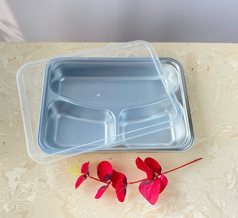 KHAY CƠM INOX 3 NGĂN HÌNH CHỮ NHẬT
