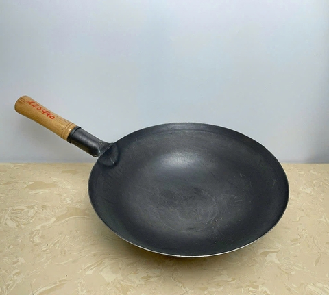 CHẢO THÉP ĐEN TAY CẦM GỖ 36CM