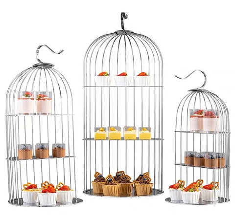KỆ TRƯNG BÀY BÁNH NGỌT 3 TẦNG LỒNG CHIM