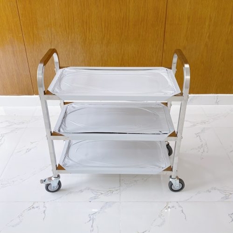 XE ĐẨY THỨC ĂN INOX 3 TẦNG