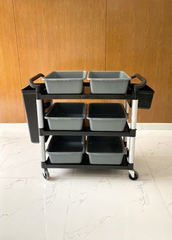 XE ĐẨY PHỤC VỤ 3 TẦNG MÀU ĐEN MẪU 1