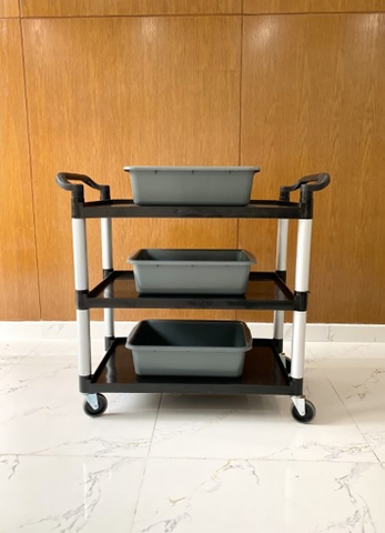 XE ĐẨY PHỤC VỤ 3 TẦNG MÀU ĐEN MẪU 4
