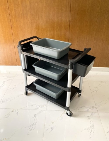 XE ĐẨY PHỤC VỤ 3 TẦNG MÀU ĐEN MẪU 3