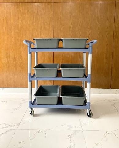 XE ĐẨY PHỤC VỤ 3 TẦNG MÀU XÁM MẪU 1