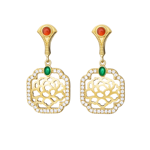 Khuyên tai - Hoa mẫu đơn - Dài (Tang Flower Dangle)