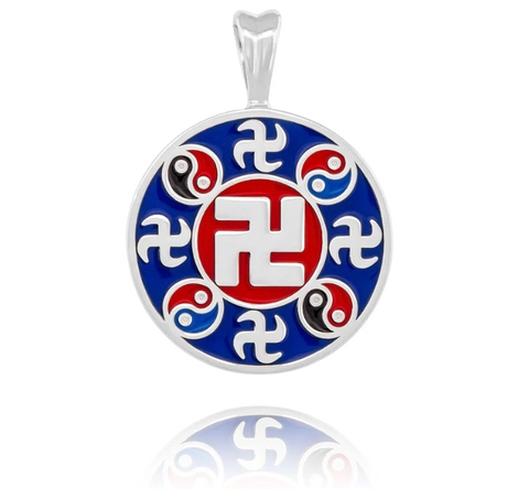 Mặt dây chuyền chữ Vạn màu bạc tráng men xanh Indigo - 20mm (Wan Enamel Indigo Blue - Silver 20mm)