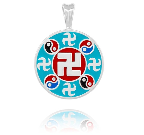 Mặt dây chuyền chữ Vạn màu bạc tráng men xanh Teal - 20mm (Wan Enamel Teal - Silver 20mm)