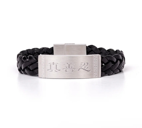 Vòng tay da Chân Thiện Nhẫn - Đen (Zhen Shan Ren Wondrous Words Leather Bracelet-M)