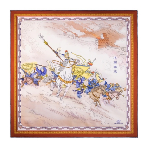 Khăn lụa vuông Mộc Lan - 2 mặt - Xanh và Đồng (Mulan - Royal Blue & Bronze)