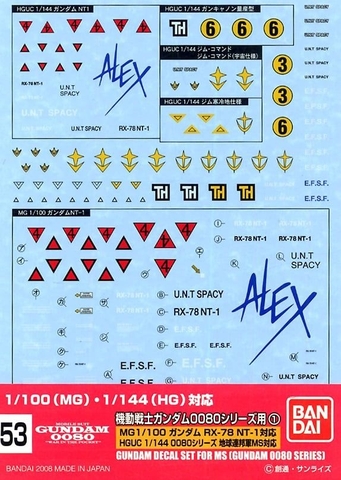Decal Nước GUNDAM DECAL 53 HGUC 0800 SERIES FEDERATION của Bandai Nhật Bản
