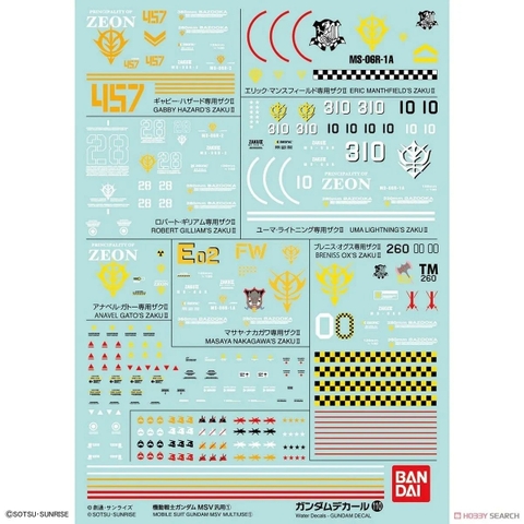 Decal nước GUNDAM DECAL 110 MOBILE SUIT GUNDAM MSV MULTIUSE ① cua Bandai nhật bản