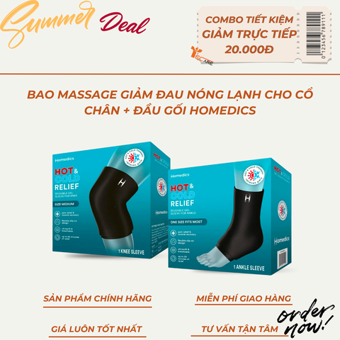 [COMBO MÙA HÈ] 2 Bao Massage Gel Giảm Đau Nóng Lạnh Homedics Đầu Gối + Cổ Chân