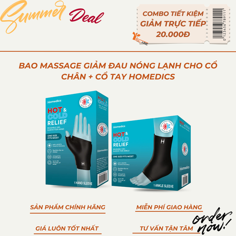 [COMBO MÙA HÈ] 2 Bao Massage Gel Giảm Đau Nóng Lạnh Homedics Cổ tay + Cổ chân