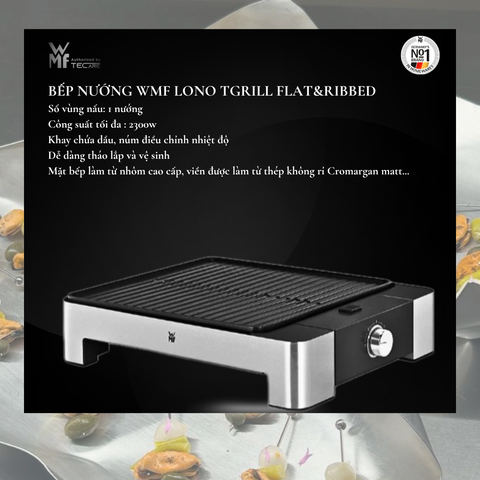 WMF bếp nướng Lono TGrill Flat-Ribbed, thép không gỉ Crormargan - công suất 2100W