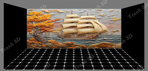 Tranh Thuyền Buồm-Tranh 3D  Dán Hồ Cá - Decal Dán Hồ- Cá Cảnh Thiên Phước
