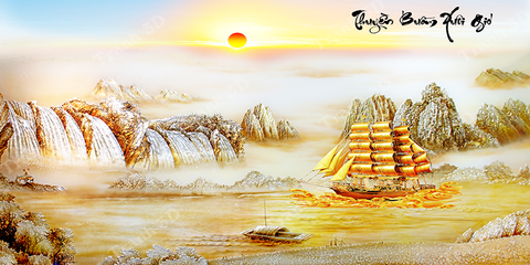 Tranh Thuyền Buồm-Tranh 3D  Dán Hồ Cá - Decal Dán Hồ- Cá Cảnh Thiên Phước