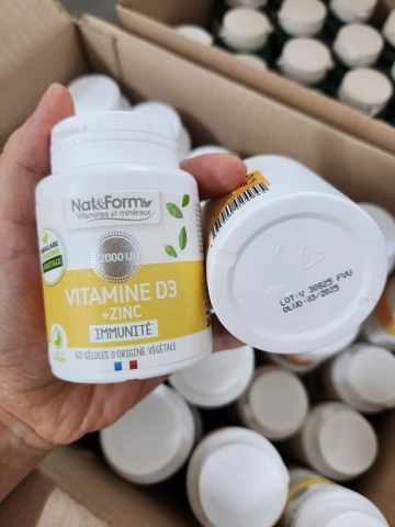 Viên Uống Tăng Cường Miễn Dịch Nat&Form Vitamin D3 + Zinc Hộp 60 Viên