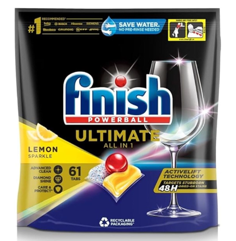 Viên rửa bát FINISH Ultimate AIO túi 61v không hương