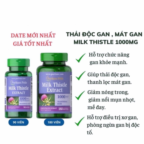 Thuốc bổ gan Milk Thistle Extract Puritan’s Pride 1000 mg 180 viên- Mỹ