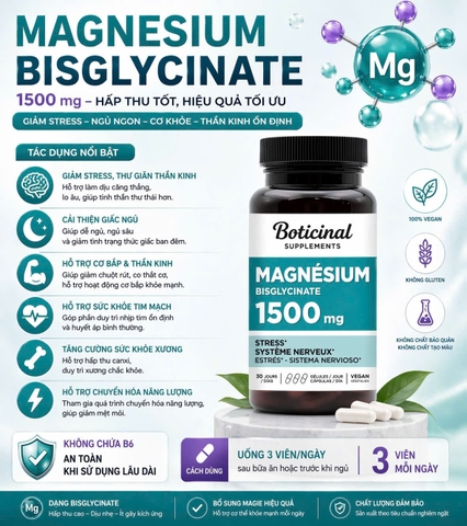 Magnesium Bisglycinate Boticinal 1500mg – Hỗ trợ ngủ ngon, giảm căng thẳng, hấp thu cao
