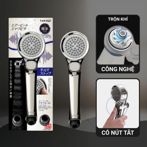 Vòi Sen Tắm Mạ Có Nút Dừng Kết Hợp Công Nghệ Trộn Khí Takagi (JSB025BM) – Tiết Kiệm Nước, Tăng Áp Lực