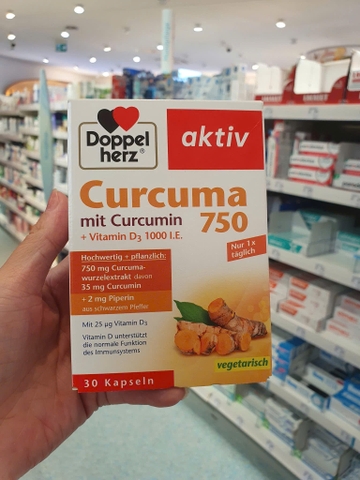 Doppelherz Curcuma 750 Đức – Viên Uống Tinh Chất Nghệ Curcumin + Vitamin D3, Hộp 30 Viên
