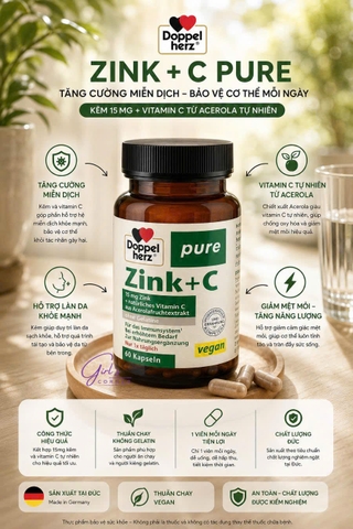 Viên uống zink +C Vegan doppelherz 60 viên - Kẽm 15mg + vitamin C thuần chay