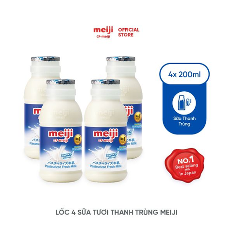 Lốc 4 sữa tươi thanh trùng Meiji 200ml