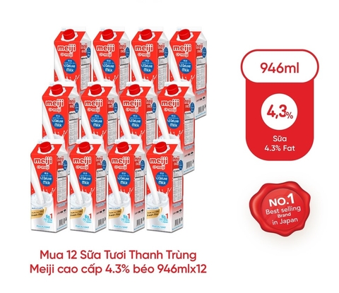 Sữa Tươi Thanh Trùng Meiji cao câp - Premium Milk 946ml (4.3 Deluxe Milk) - Thùng 12 hộp - Freeship bán kính 5km