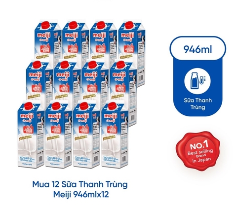 Sữa Tươi Thanh Trùng Nguyên Chất Meiji 946ml - Thùng 12 hộp - Freeship bán kính 5km