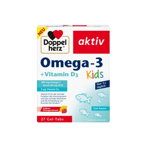Viên nhai Doppelherz Omega-3 + Vitamin D3 Kids - Hỗ trợ trí não & xương khỏe mạnh