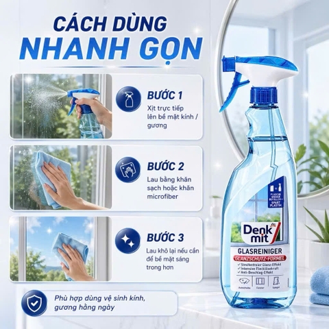 Denkmit Glasreiniger – Nước lau kính Đức giúp kính sạch bóng, trong veo