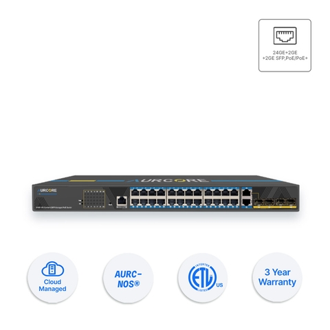Thiết bị Switch doanh nghiệp Aurcore AES2002P 24 x GE | 2 x GE Combo | 2 x GE SFP, PoE/PoE+