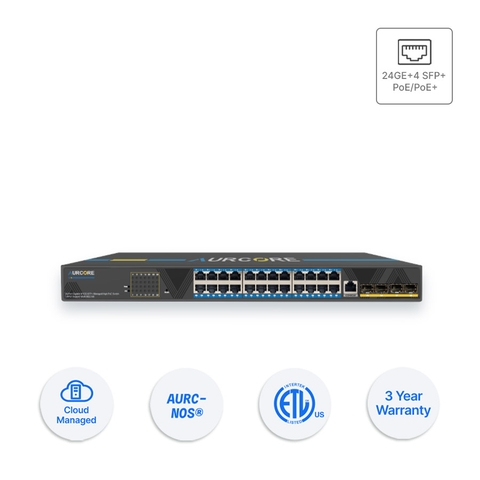 Thiết bị Switch doanh nghiệp Aurcore AES4001P 24 x GE | 4 x 10GE SFP+, PoE/PoE+