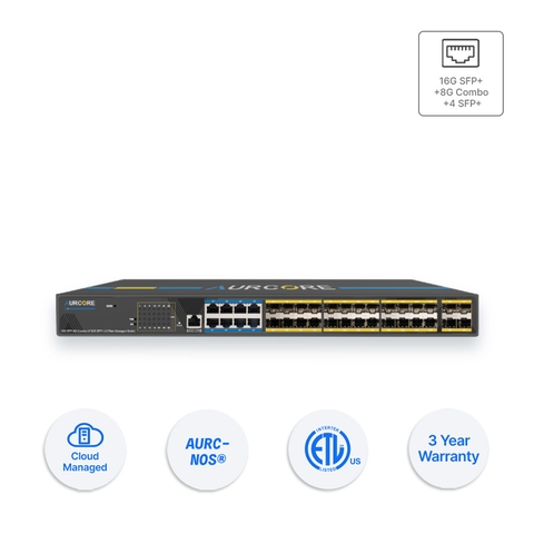 Thiết bị Switch doanh nghiệp Aurcore AES4010 16 x GE SFP | 8 x GE Combo | 4 x 10GE SFP+