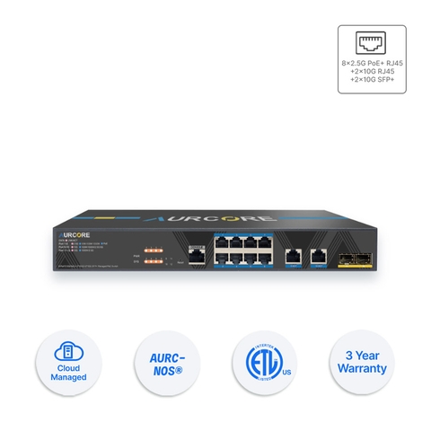 Thiết bị Switch doanh nghiệp Aurcore AES4101P 8 x 2.5GE | 2 x 10GE | 2 x 10GE SFP+, PoE/PoE+