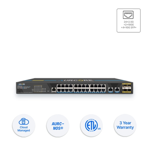 Thiết bị Switch doanh nghiệp Aurcore AES4102 24 x 2.5GE | 2 x 10GE | 4 x 10GE SFP+
