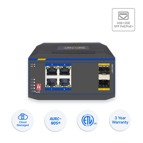 Thiết bị mạng - Bộ chuyển mạch Aurcore, 4 cổng GE, 2 cổng Gigabit SFP, model: AIS2001P