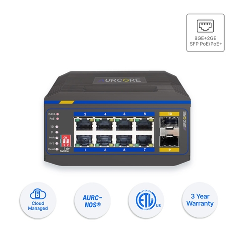 Thiết bị mạng - Bộ chuyển mạch Aurcore, PoE/PoE+, 8 cổng GE, 2 cổng Gigabit SFP, model: AIS2002P