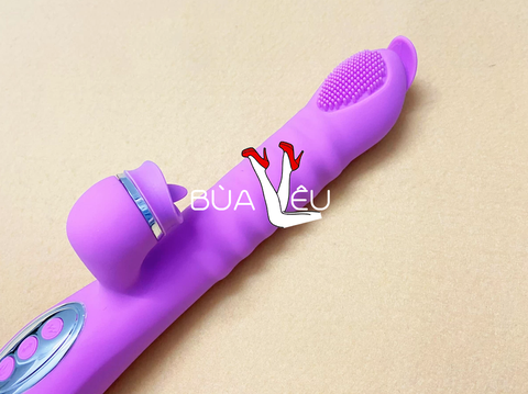 Dương vật giả lưỡi 2 đầu Telescopic liếm, rung, thụt pin sạc, ấm nóng