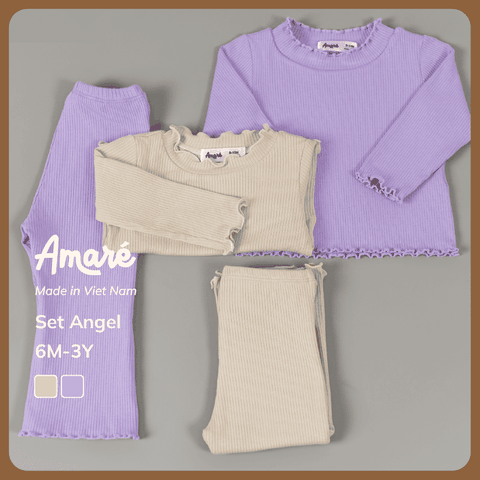 Set len thun tăm Angel thiết kế dài tay co giãn cho bé gái (6M-3Y)
