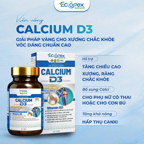 [2 HỘP TẶNG 1 HỘP] Calcium D3 - Viên Uống Bổ Sung Canxi, Vitamin D3 Và K2 - Hộp 60 Viên