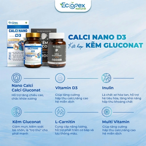 [Canxi + Kẽm] Cao - Khỏe - Đẹp. Hỗ Trợ Tăng Chiều Cao, Giảm Tình Trạng Dầu Mụn, Tăng Cường Sức Khỏe