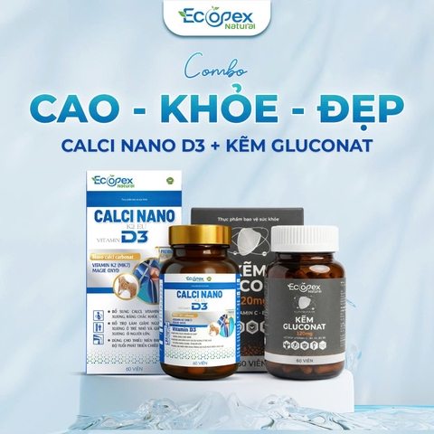 [Canxi + Kẽm] Cao - Khỏe - Đẹp. Hỗ Trợ Tăng Chiều Cao, Giảm Tình Trạng Dầu Mụn, Tăng Cường Sức Khỏe