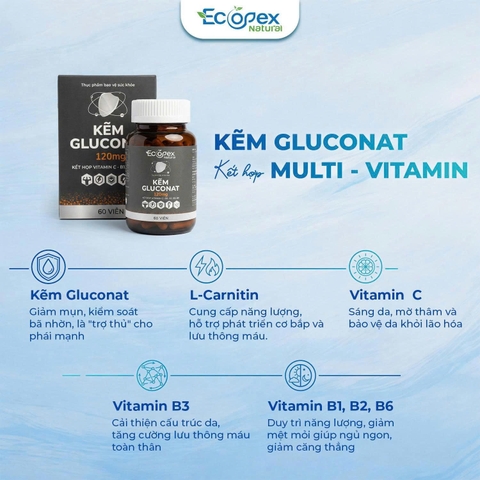[2 HỘP TẶNG 1 HỘP] Kẽm Gluconat + Vitamin - Viên Uống Bổ Sung Kẽm Và Vitamin - Hộp 60 Viên