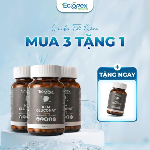 [3 HỘP TẶNG 1] Kẽm Gluconat + Multi Vitamin Tăng Cường Sức Khỏe, Kiểm Soát Dầu Nhờn, Giảm Mụn, Đẹp Da - Hộp 60 viên