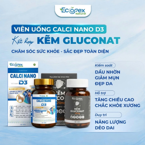 [6 HỘP CANXI TẶNG 3 KẼM] CANXI NANO D3 - Viên Uống Bổ Sung Canxi, Hỗ Trợ Tăng Chiều Cao, Giúp Xương Chắc Khỏe - Hộp 60 Viên