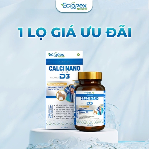 CANXI NANO D3 - Viên Uống Bổ Sung Canxi, Hỗ Trợ Tăng Chiều Cao, Giúp Xương Chắc Khỏe - Hộp 60 Viên