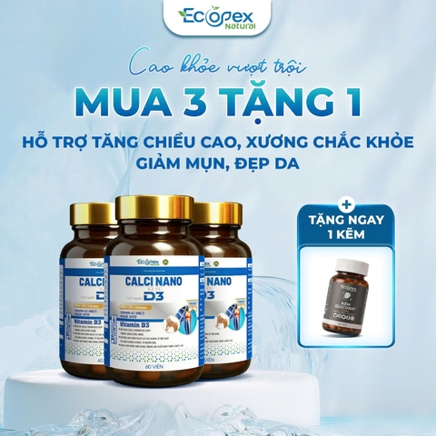 [3 HỘP TẶNG 1] CANXI NANO D3 - Viên Uống Bổ Sung Canxi, Hỗ Trợ Tăng Chiều Cao, Giúp Xương Chắc Khỏe - Hộp 60 Viên